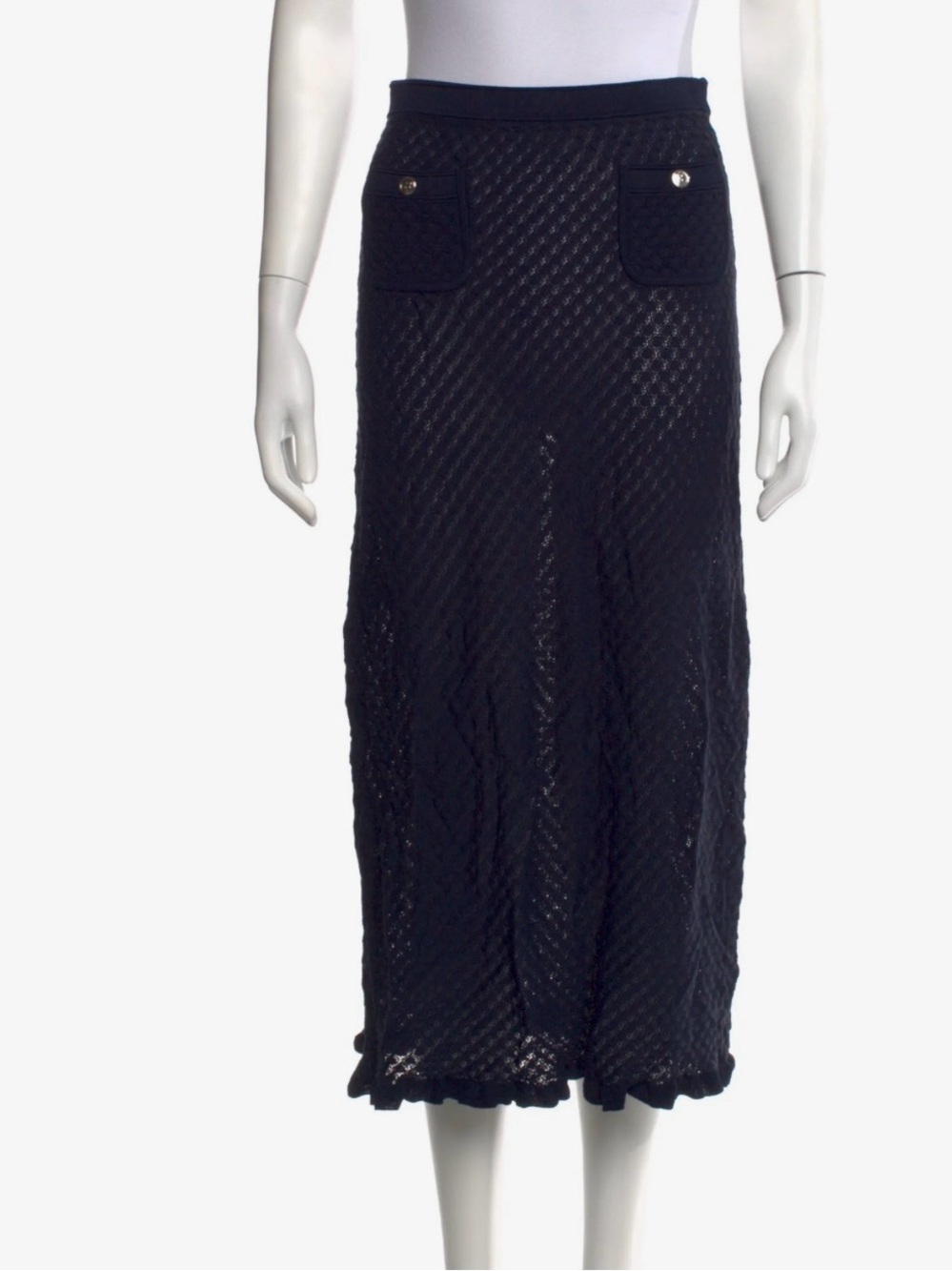 Sandro Blue Textured Midi Skirt with Front Patch Pockets